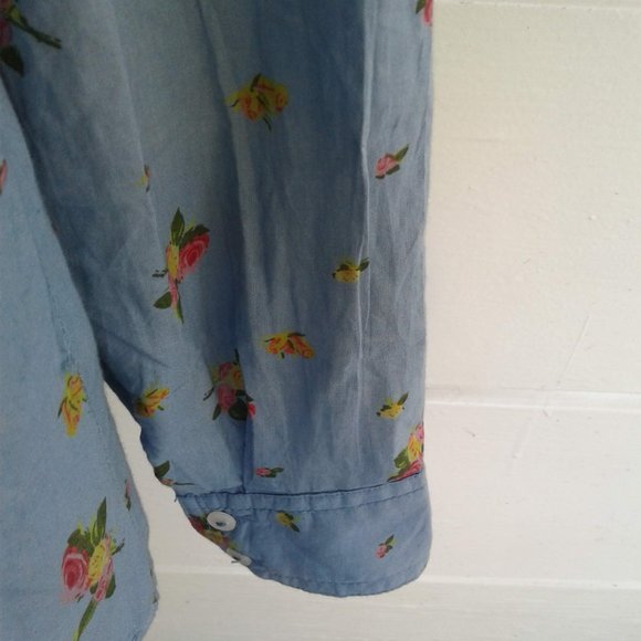 White Blue Floral Button Down Shirt Long Sleeves L - Picture 5 of 8